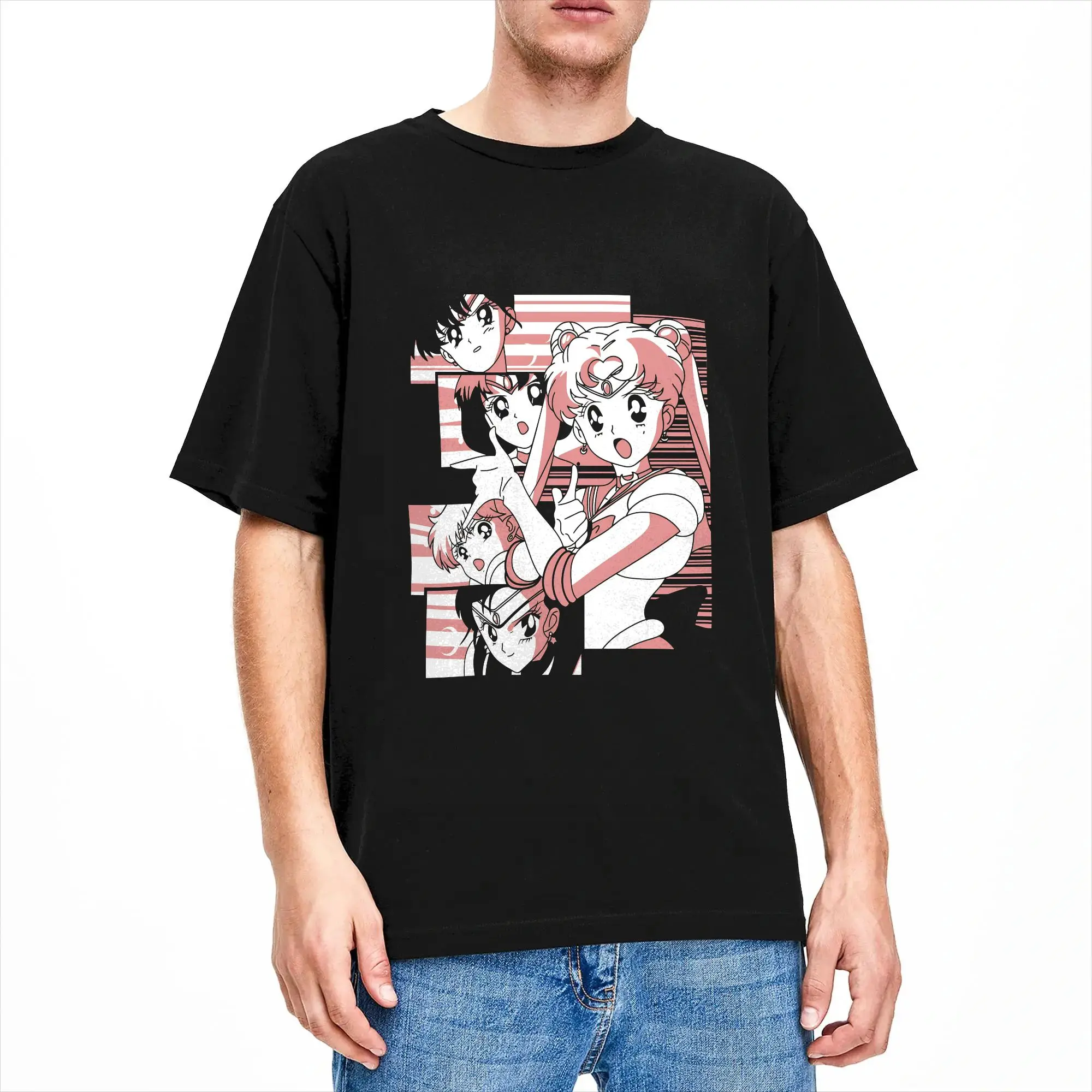 Kawaii Sailors Moons T Shirt Men Round Neck Short Sleeve Top Tee Cotton Summer Clothing