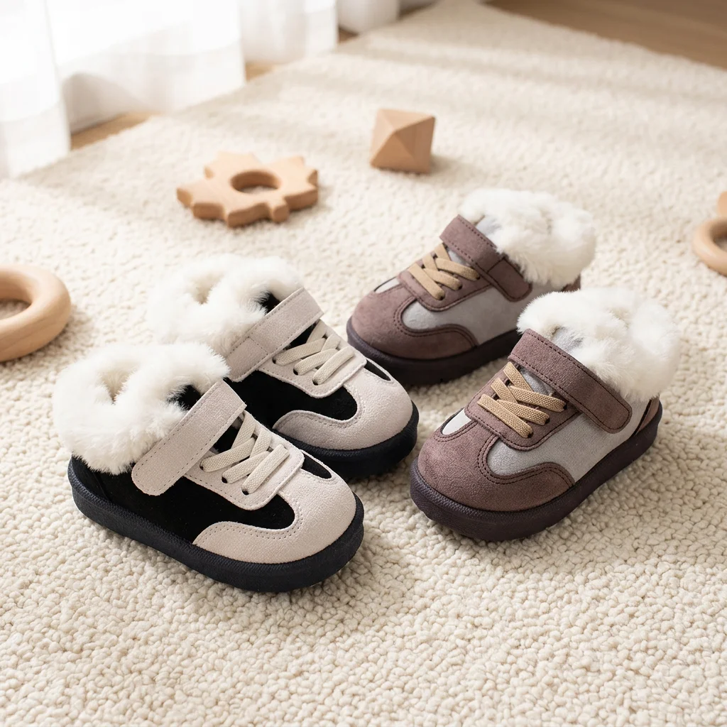 Toddler Shoes Warm Casual Sneakers, Protective Round Toe, Flexible Sole for Indoor & Outdoor