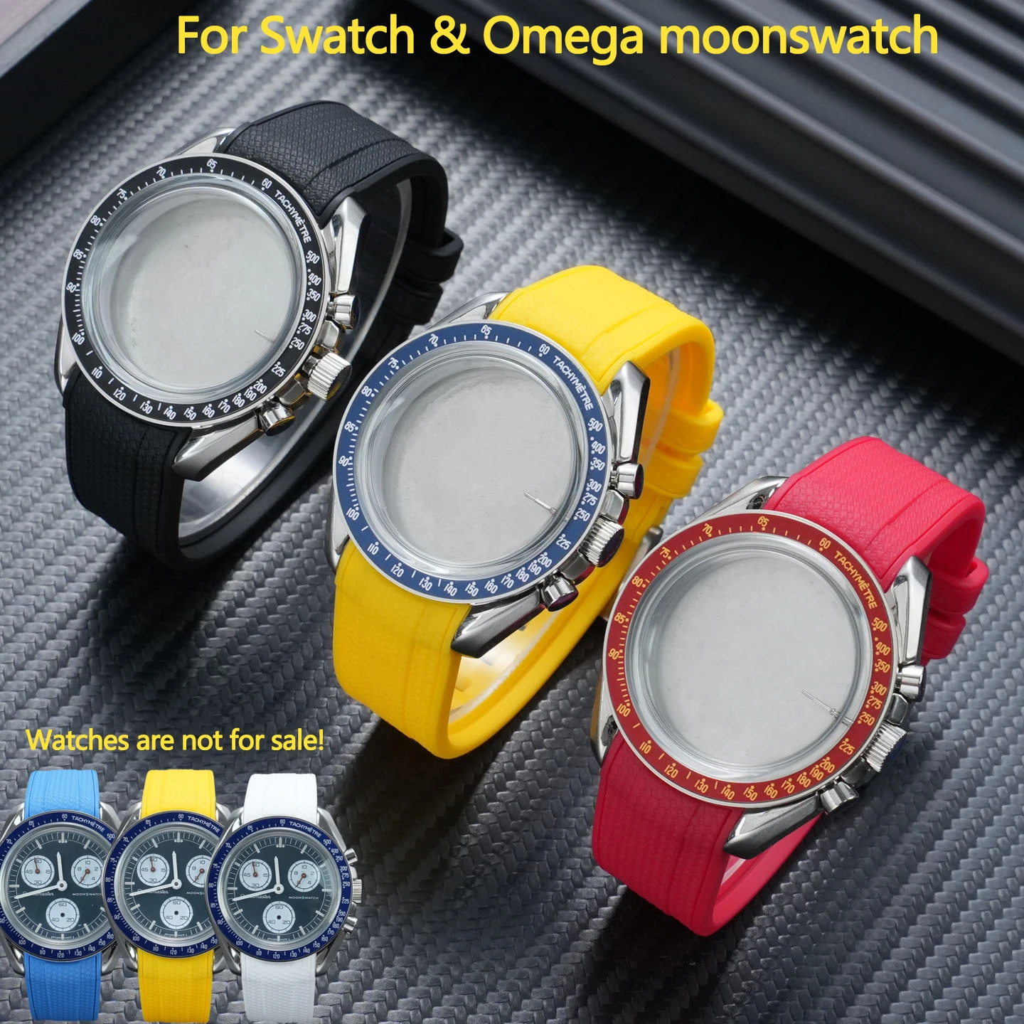 42mm Stainless steel Case/Silicone Watch Band Mod kit For Swatch & Omega Moonswatch Watch Metal Shell bezel，Watch Accessories