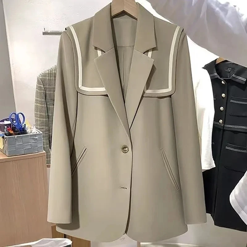 Blazers de manga larga para mujer, ropa de calle informal, holgada, con bolsillos y botones, de Color sólido, a la moda, para primavera y otoño, 2024