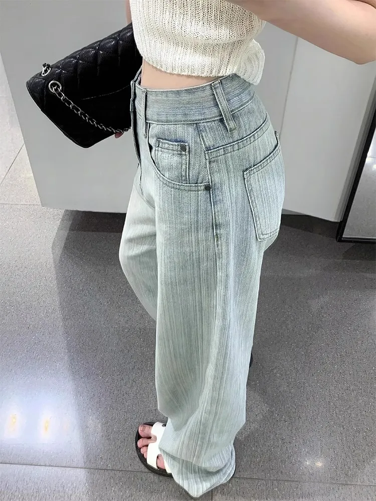 

High Waist Straight Leg Denim Jeans Women's plus Size Loose Slimming Design Textured Autumn Faion Long Pants