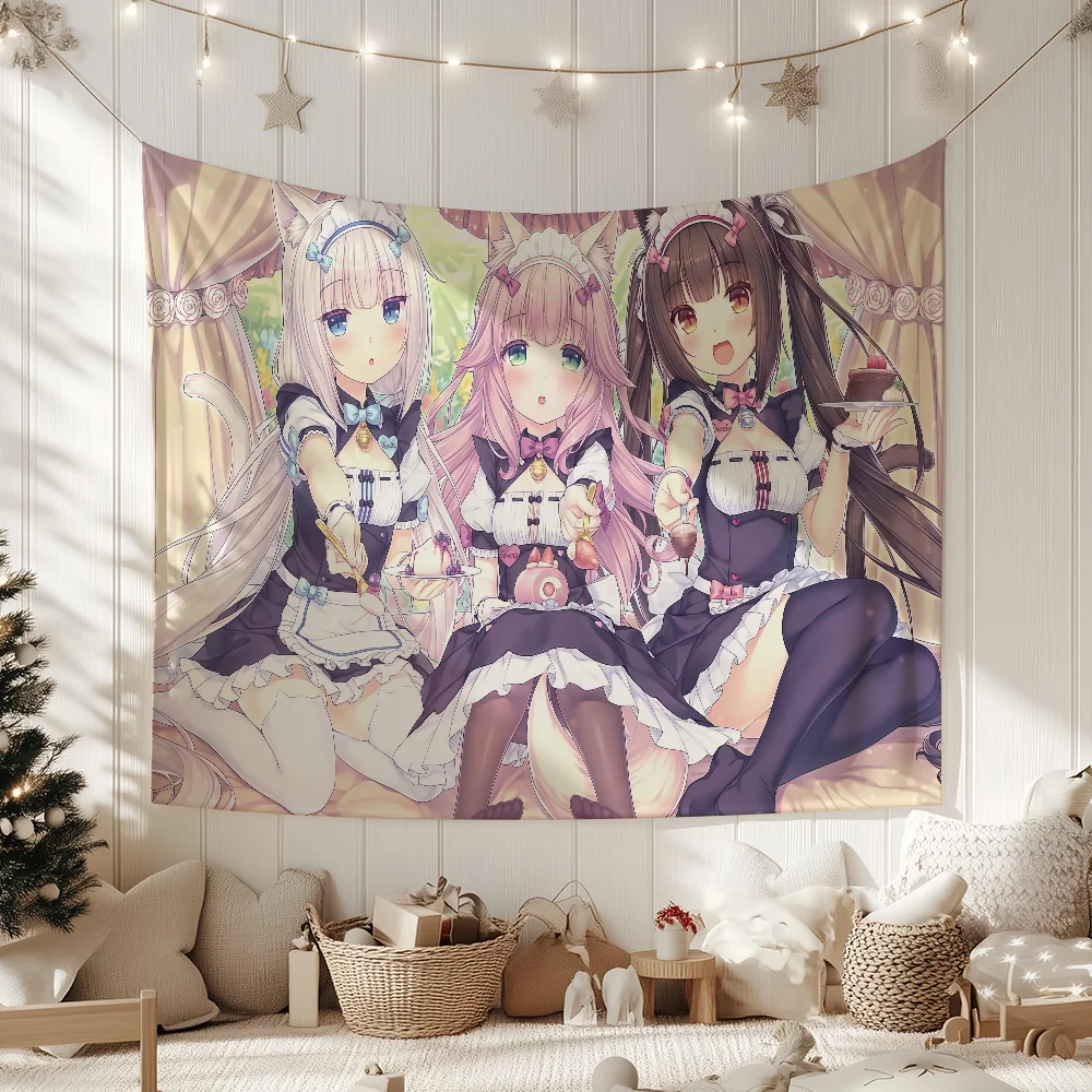 Cute N-Nekopara Anime kawaii flag Tapestries Outdoor Parties Bedrooms Living Rooms Dorm Rooms Wall Decor Banners Gifts