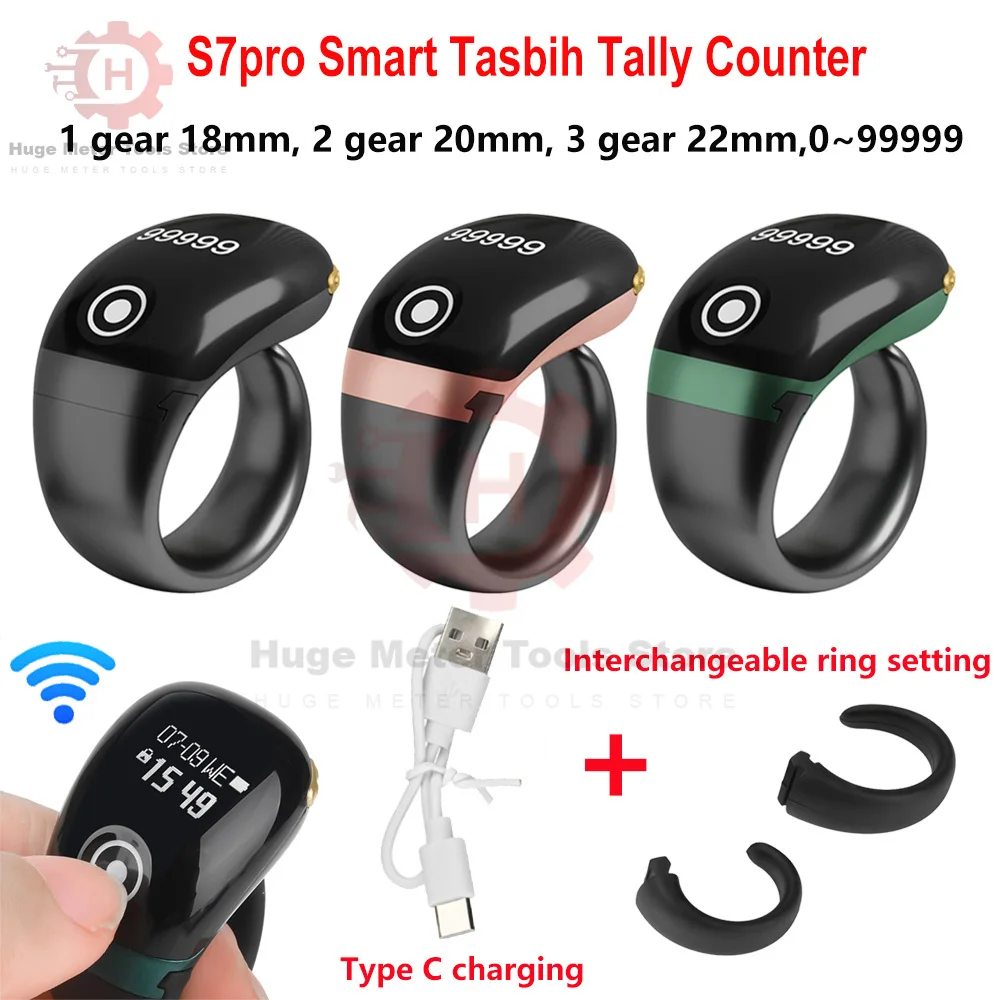

Smart Tasbih Tally Counter High-quality Muslims Tasbeeh Zikr Ring Prayer Time Vibration Reminder 0~99999 Type-C Ring Counters