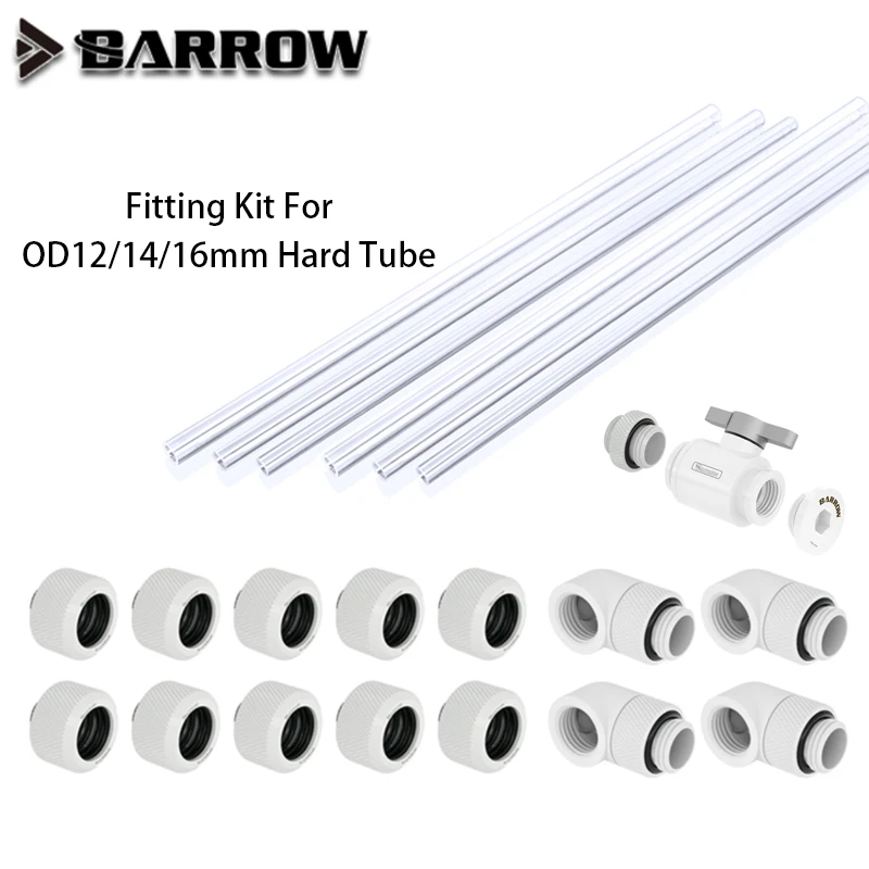 Barrow Hard Tube Fitting Kit,for OD 12/14/16mm,PETG Tube + Switch + Plug + 90 Degree Fitting Water Cooling Accessories DIY