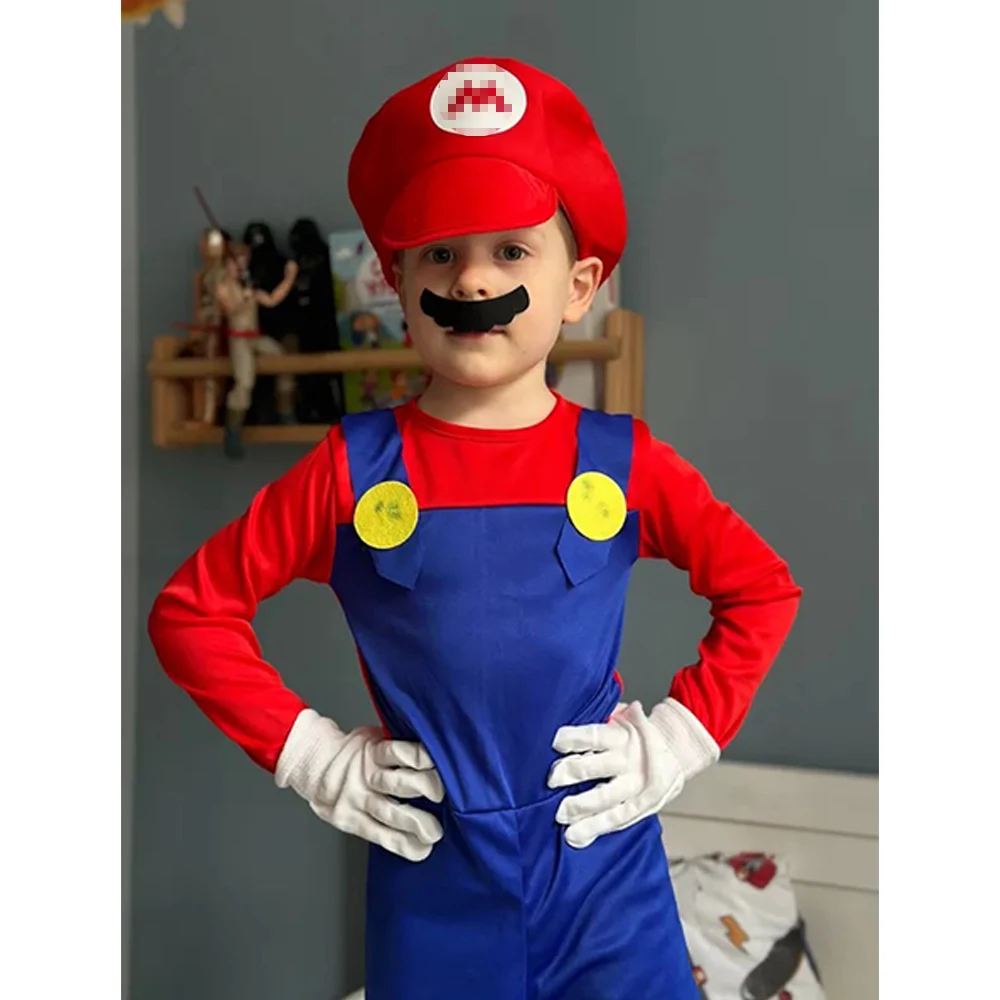 Anime Pumber Luigi Brothers Cosplay Costume Marios boy Jumpsuit Beard Hat Set Halloween Costume