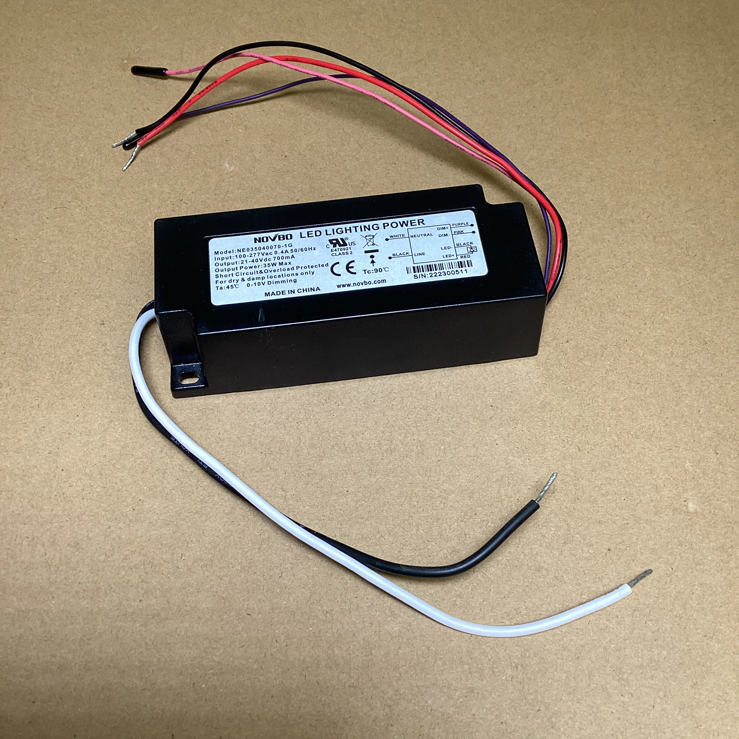 100-277Vac NOVBO LED Lighting Power Dimmable 0-10V Built-in LED Driver 700mA 21-40Vdc Tc90