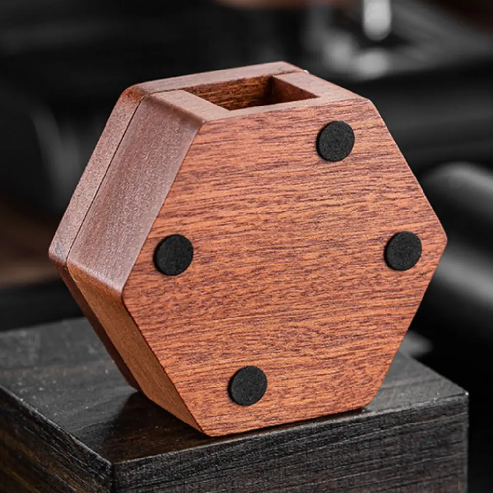 Solid Wood Hexagonal Coffee Filter Paper Box Universal Dustproof Coffee Extraction Filter Organizer Drop Proof Magnetic Lid