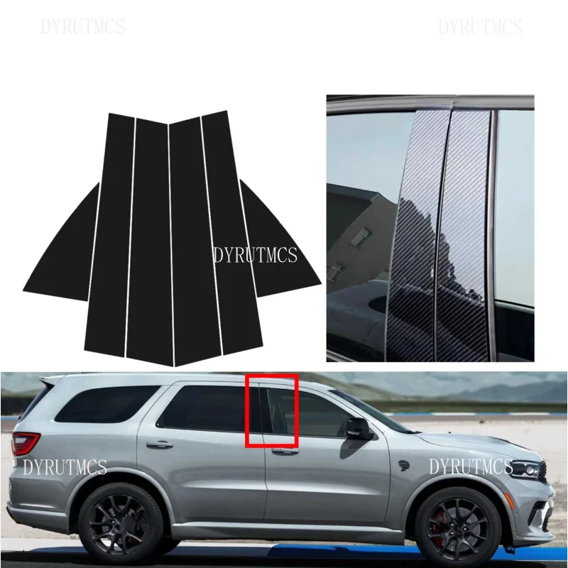 6PCS Gloss Black  Pillar Posts Silver Carbon Fit For Dodge Durango 2011-2020 2012 Window Decor Door Side Mouliding Trim Cover