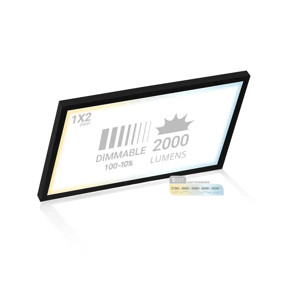 Lampu Panel LED 2x1 FT Dapat Diredupkan 5CCT 2700K 3000K 3500K 4000K 5000K 2000LM Penerangan Tepi Pemasangan Permukaan CRI90 Energy Star