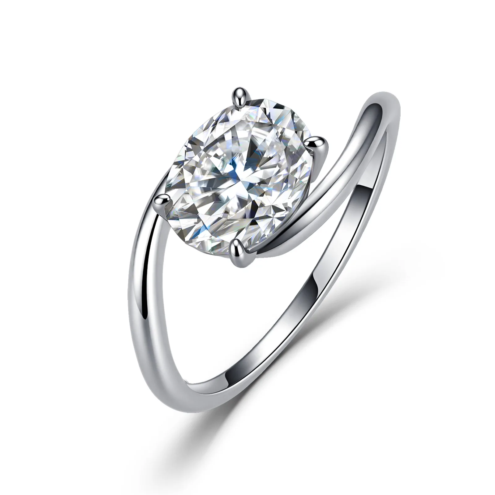 LinkerLove 2CT Oval Moissanite Diamond Wedding Band for Women 925 Sterling Silver Curved Wavy Band Engagement Ring Fine Jewelry