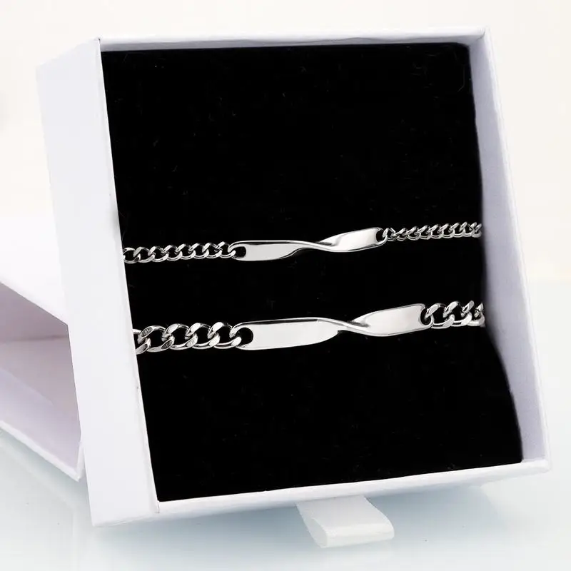 Bracelet gravé personnalisé en acier inoxydable, souvenir de couple, bijoux à la mode pour fixe, 10 pièces 1