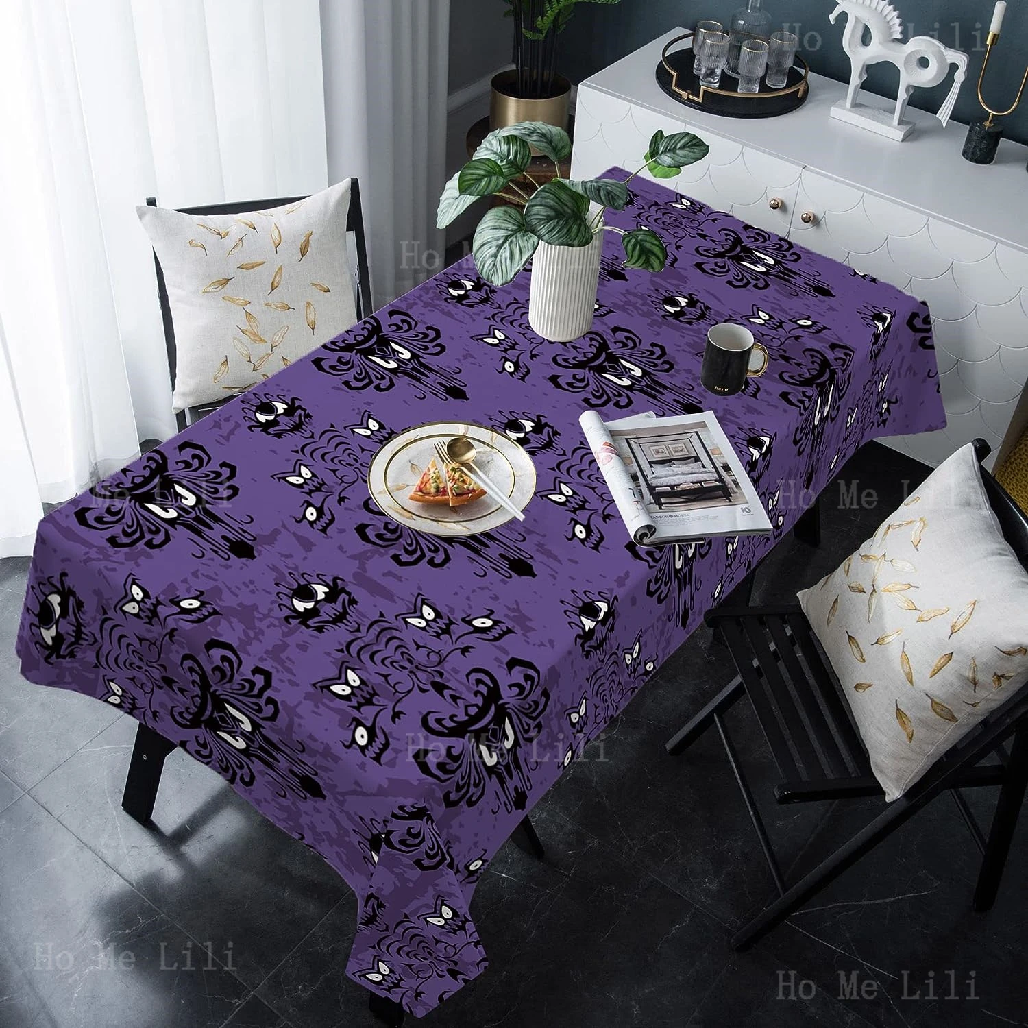 Halloween Haunted Mansion Tablecloth Table Decorations Spillproof Oilcloth Table Cover For Indoor And Outdoor