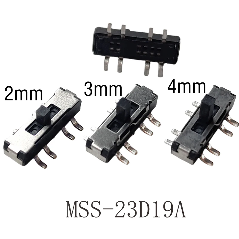 50PCS 8Pin SMT Mini Slide Switch 3Position Micro Toggle Switch 2P3T 13x3.5mm H=2/3/4mm Vertical Slide Switch MSS-23D19A