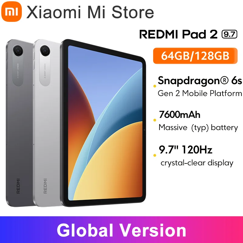 Global Version Xiaomi Redmi PAD 2 9.7 Snapdragon® 6s 4G Gen 2 Mobile Platform 2K 120Hz true clarity 7600mAh massive power 9.7"
