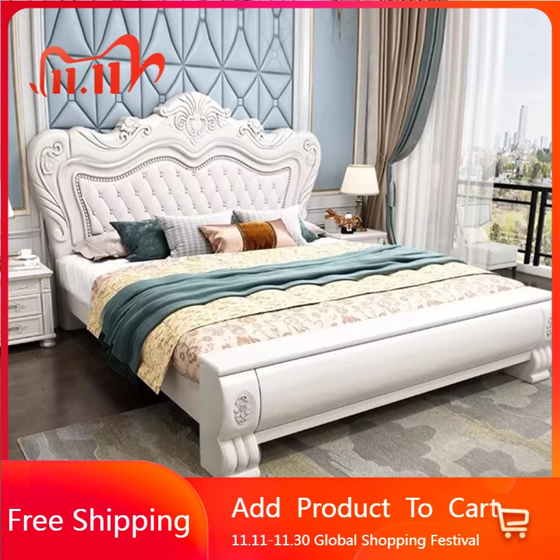 

European Simple Bed Bedroom Girls Queen Double Design Luxury Sofa Massage Bed Safe Sleeping Letto Matrimoniale Trendy Furniture