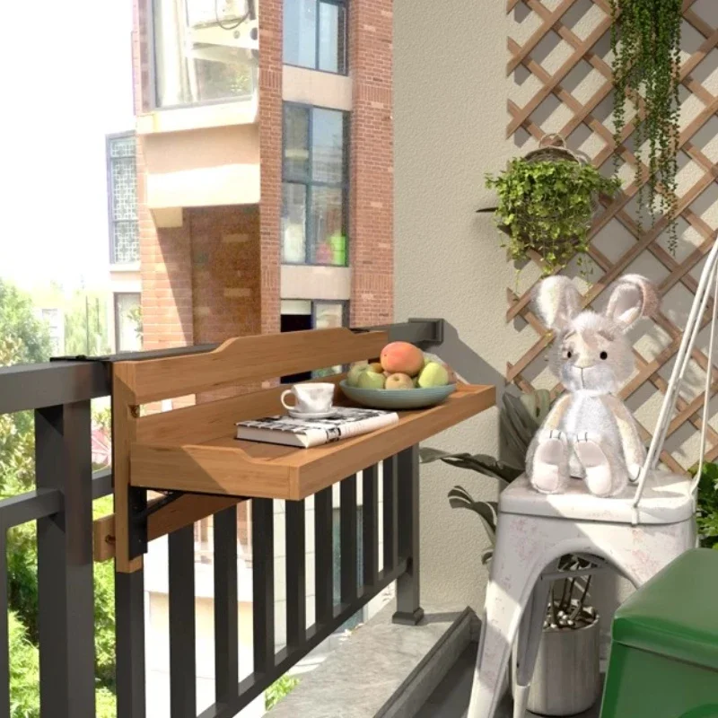 Space Saving Foldable Balcony Table Wood Railing Bar Desk Creative Hanging Countertop for Coffee Table Minimalist Home Furniture
