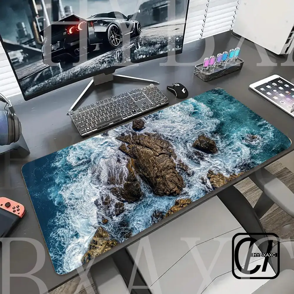 

Ocean Waves Large Mouse Pad Blue Sea Mice Pads Xxl 400x900x3mm Office Computer Mechanical Keyboard HYBXAXC Anti-slip Desk Mats