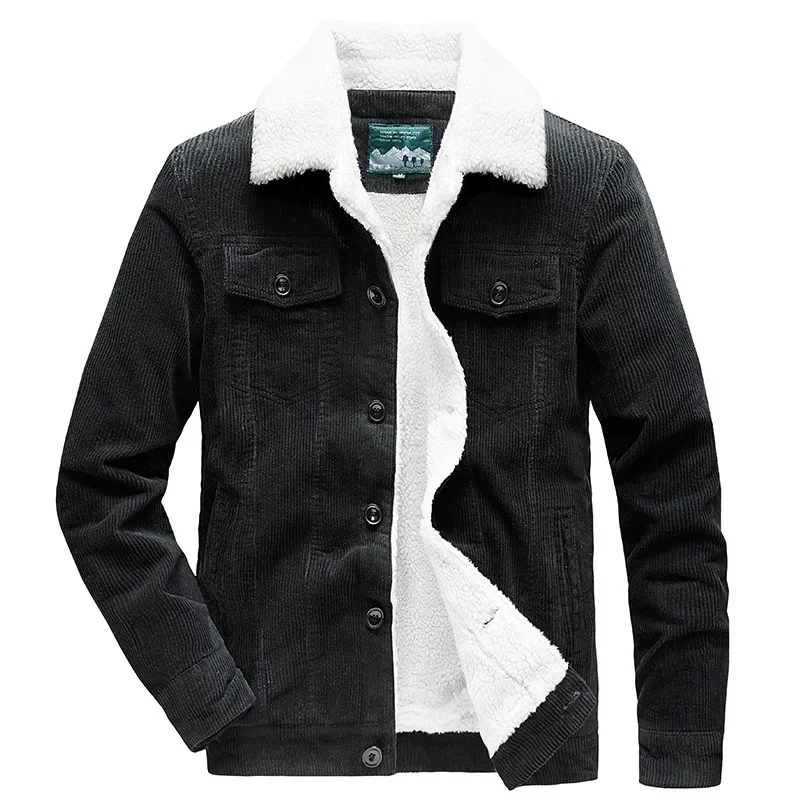 Winter Stylish Wool Casual Turn-down Collar Outerwear Corduroy Jackets Mens Long Sleeve Buttoned Lapel Wool Liner Jacket for Men