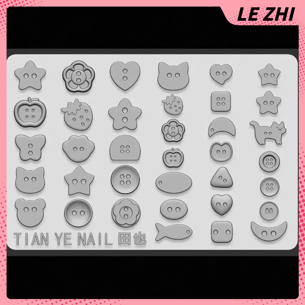 

Kawaii Cute Button Series 3D Acrylic Mold Nail Art Decorations Cartoon Cat Fish Strawberry Apple Star Flowers Silicone Nail Mold
