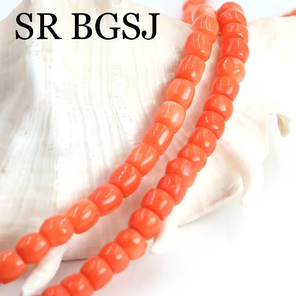 8-10mm  Orange Column Beaded DIY Real Genuine Natural Coral Beads Strand 15\