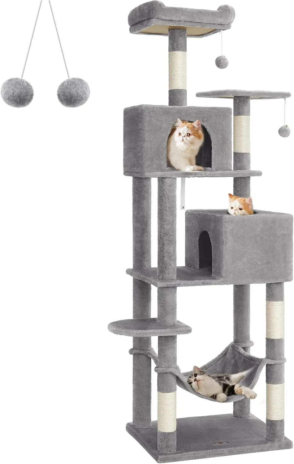 Cat Tree, 75.2-Inch Cat Tower for Indoor Cats, Plush Multi-Level Cat Condo with 5 Scratching Posts, 2 Perches