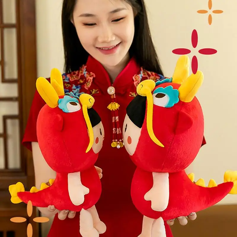 มังกรจีนตุ๊กตาPlushจีนใหม่ปี 2024 Dragon Plush Zodiac Dragonตุ๊กตาเบาะจีนใหม่ปีของขวัญน่ารักนุ่มโยน