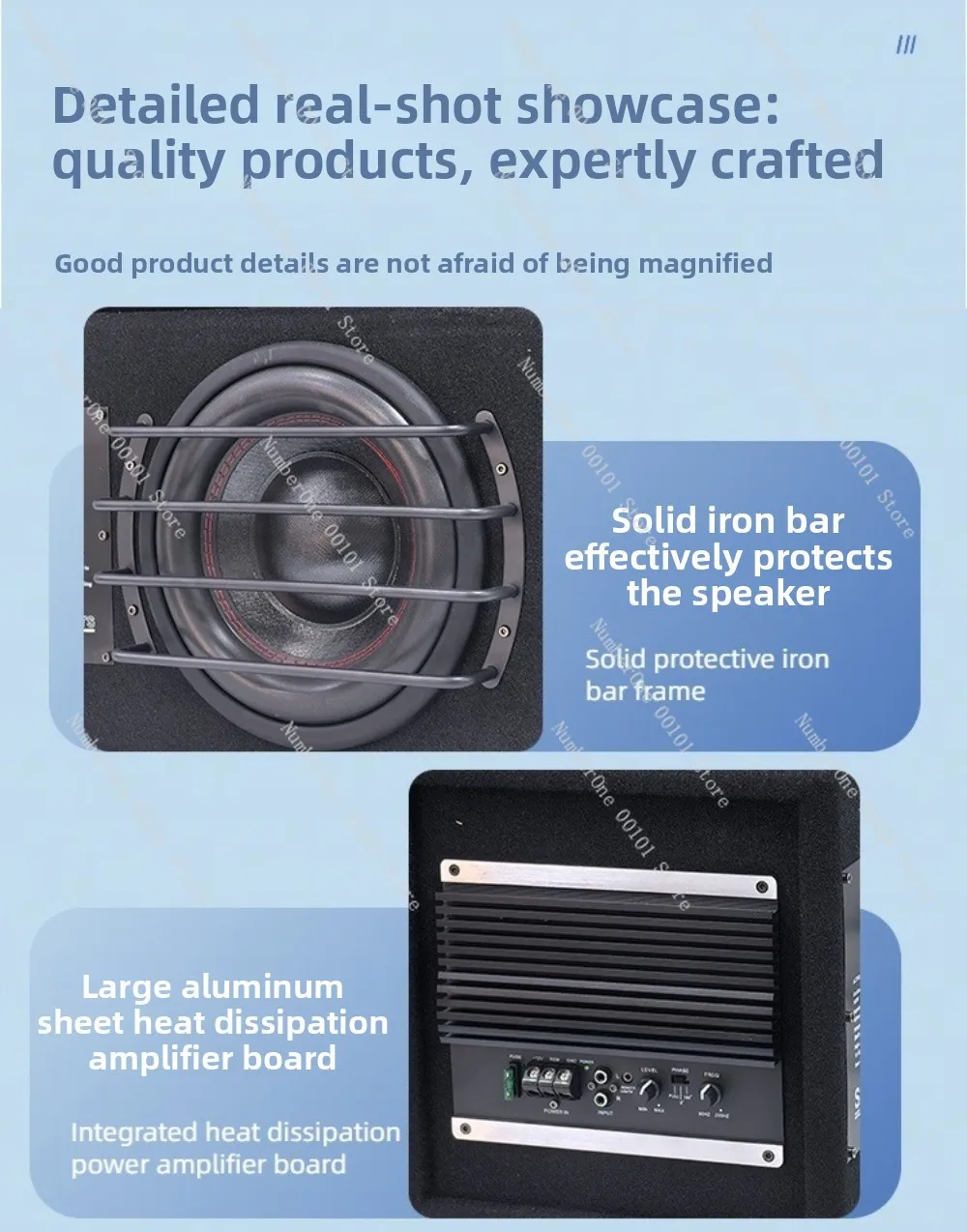 Car audio upgrade subwoofer - active, high-power, for in-car sound systems