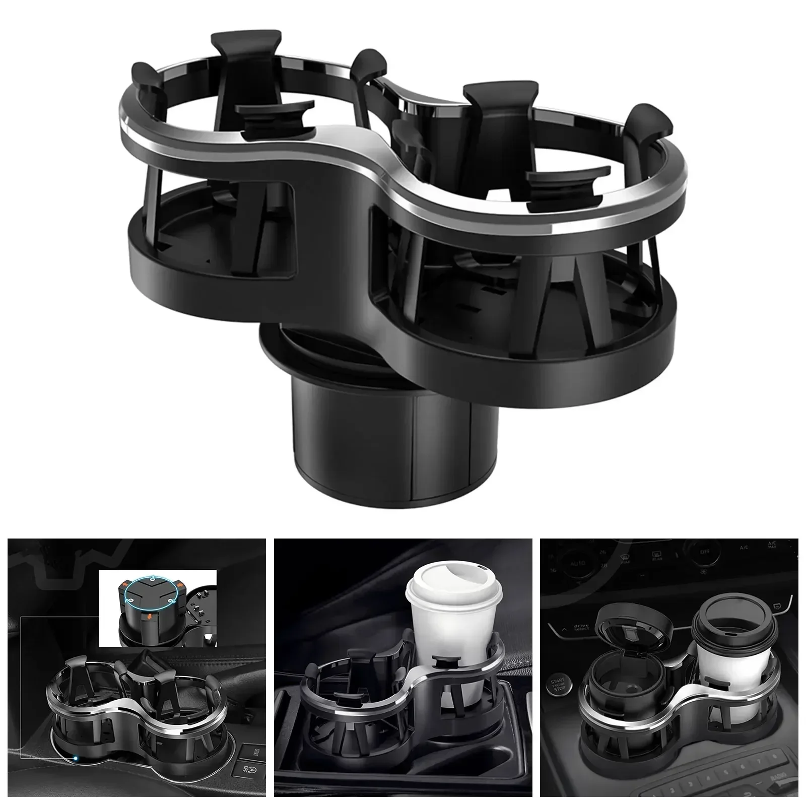 Multifunctional Double Car Water Cup Holder with Adjustable Mounting Base Universal Automobile Cup Holder Stand for Boat Vehicle 