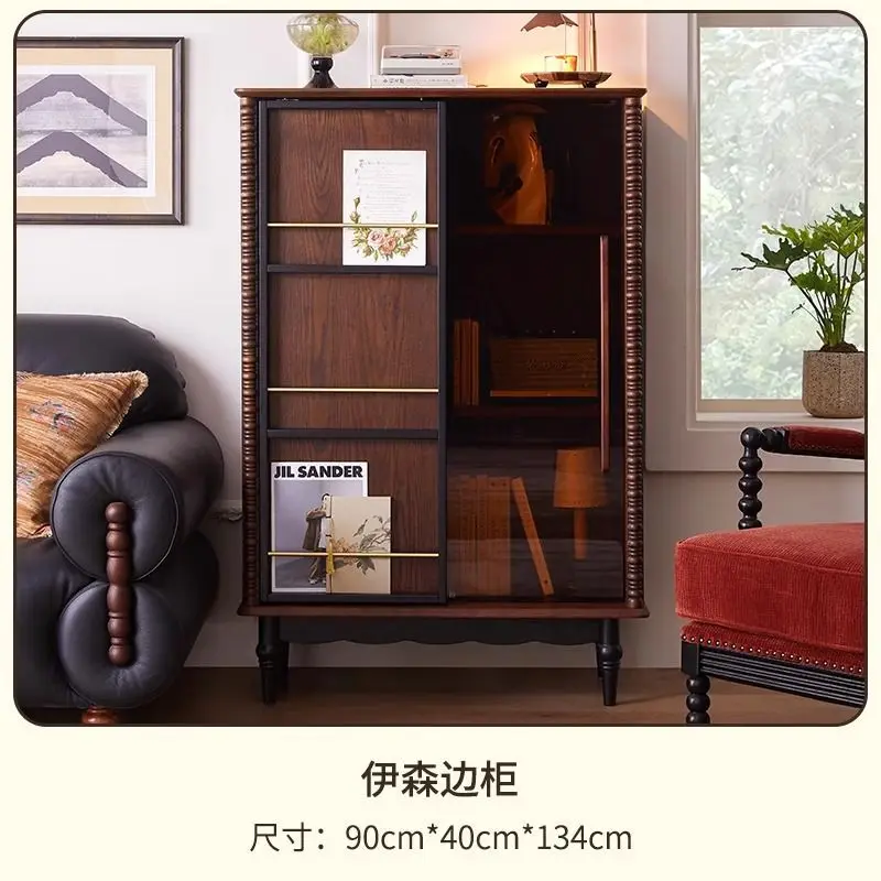 خزانة عرض من الخشب الصلب الفرنسي القديم مع باب زجاجي لغرفة المعيشة وخزانة تخزين منزلية عتيقة #6