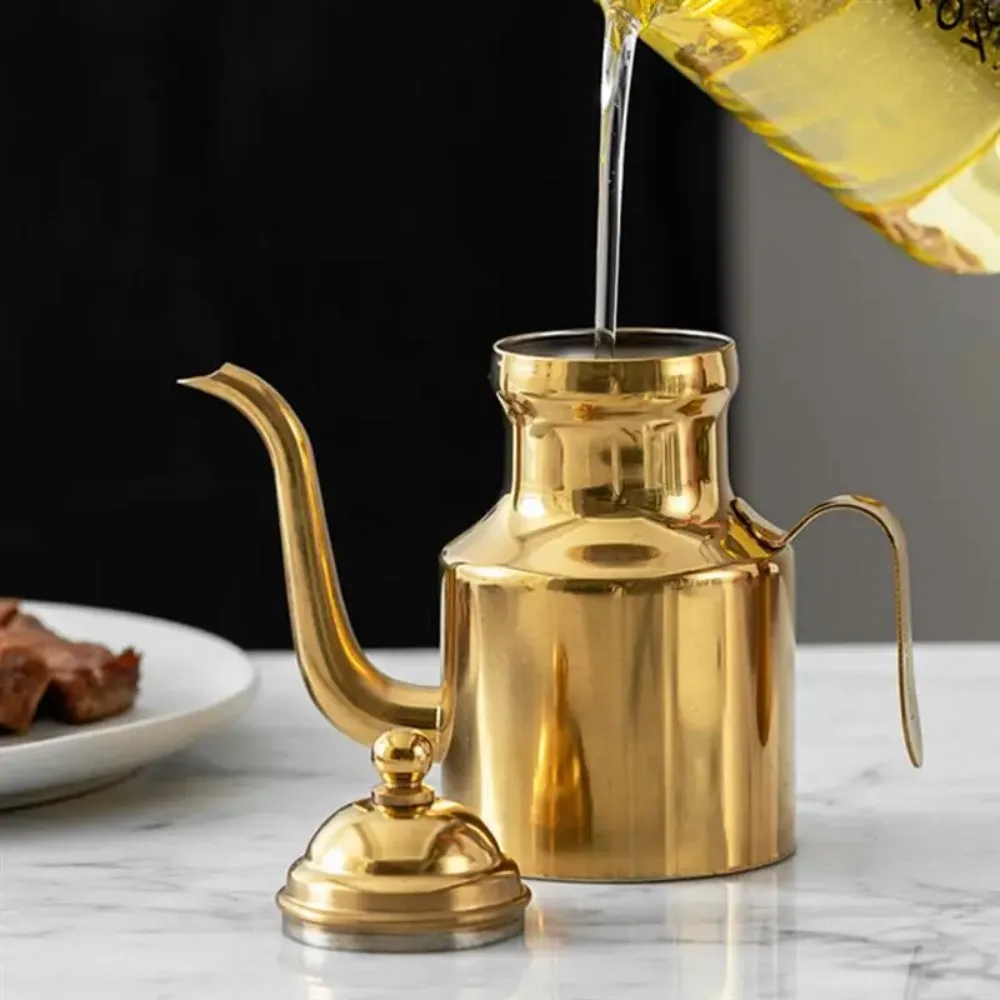

Kitchen Supplies 310/500ml Stainless Steel Oil Bottle Rustproof Long Spout Oil Kettle Arabic Style Anti-fall Oil Pot Soy Sauce