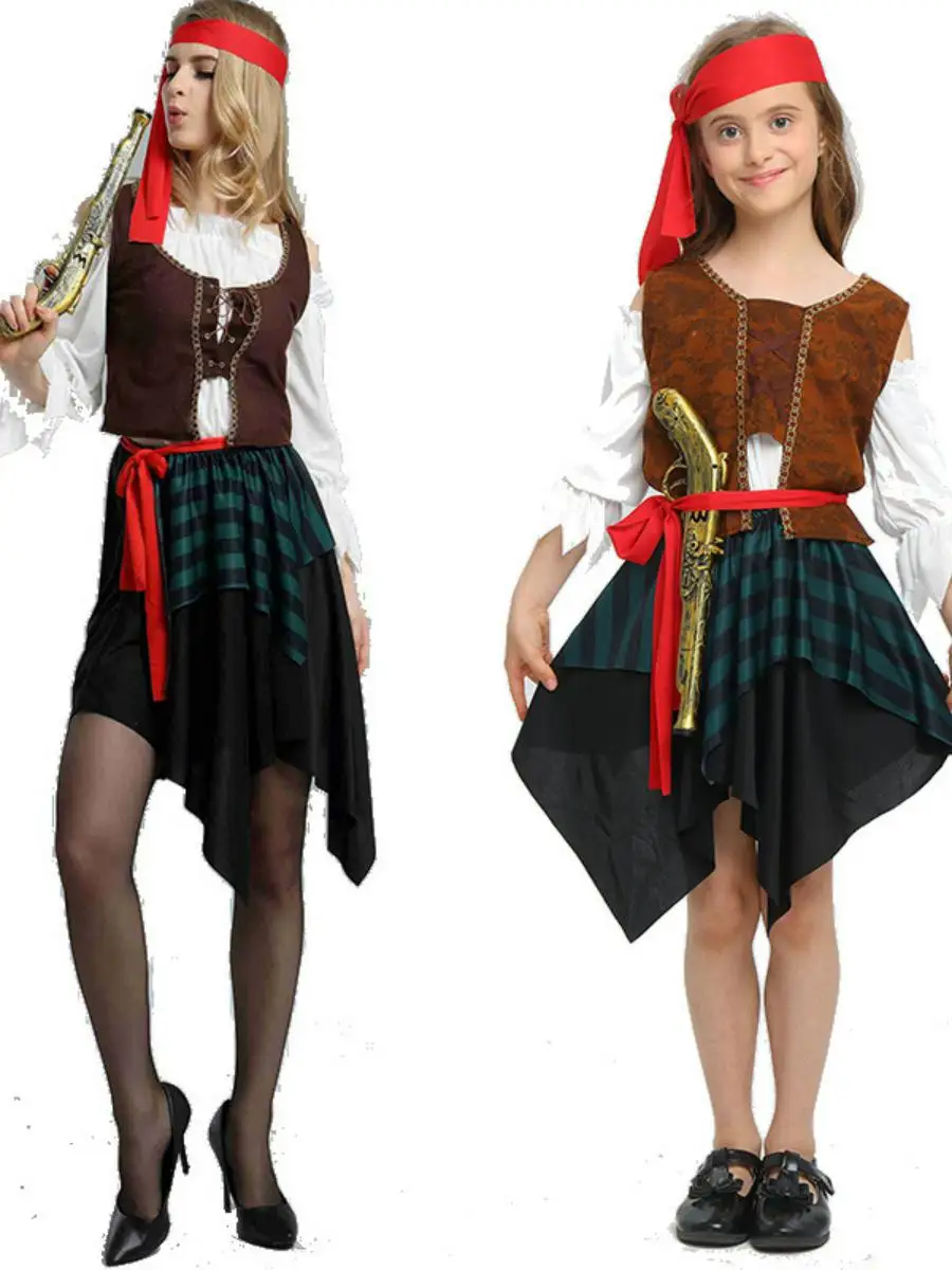 로우인 롤플레잉 코스튬 캐리비안 해적 여성 남성 부모-자녀 의상 국립 무대 의상 폴리에스터 소재