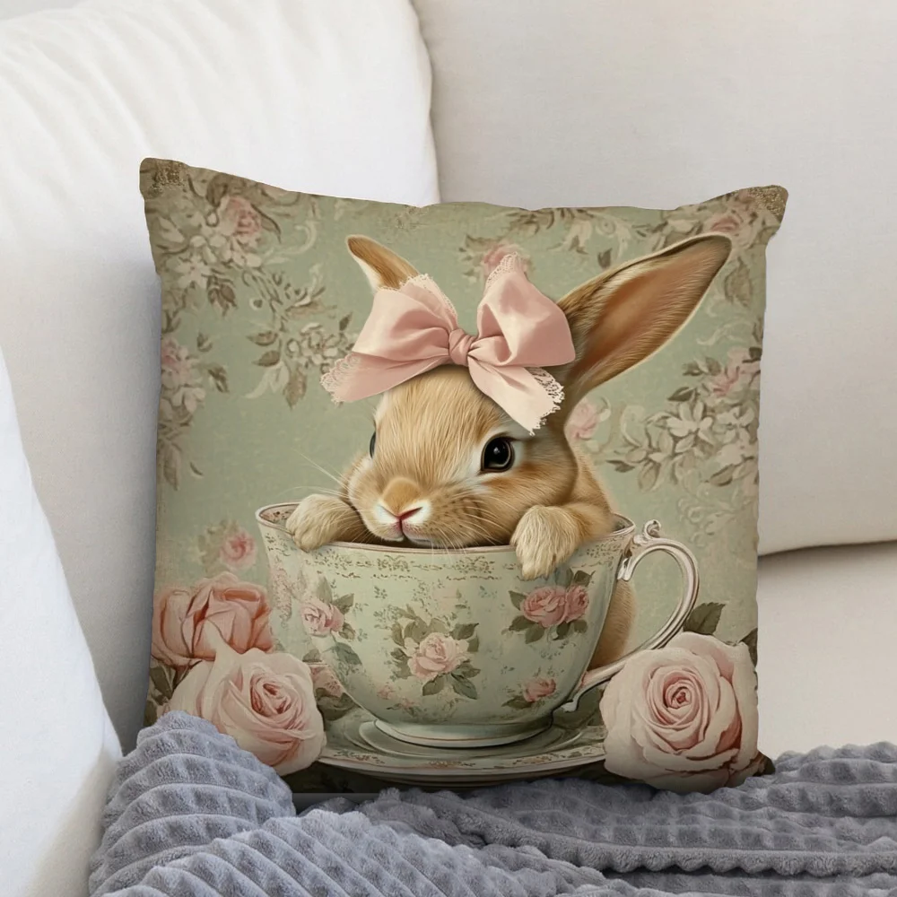 1-Piece Bunny Theme Pillow Cover, Zippered & Machine Washable, Home Bedroom & Sofa Cushion Cover