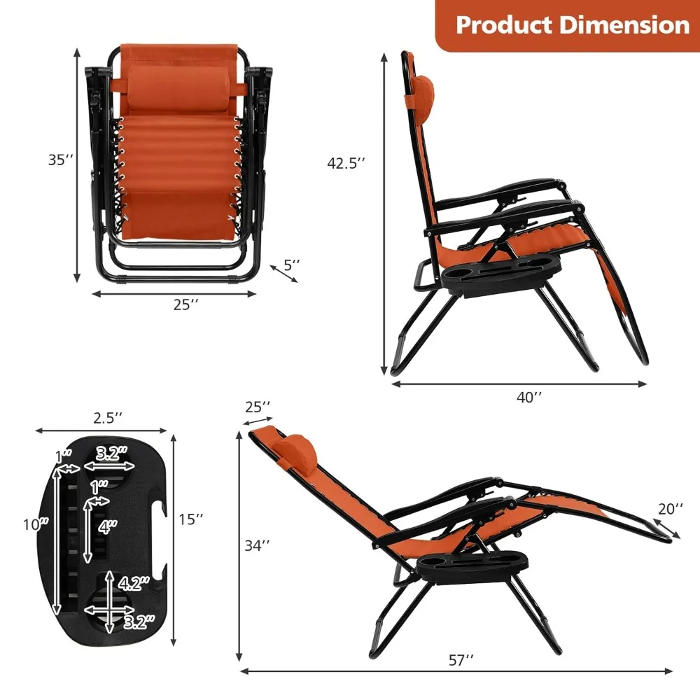 

Zero Gravity Chair, Folding Patio Lounge Chair Adjustable Outdoor Recliner with Cup Holder, Wide Armrest for Patio, Customized