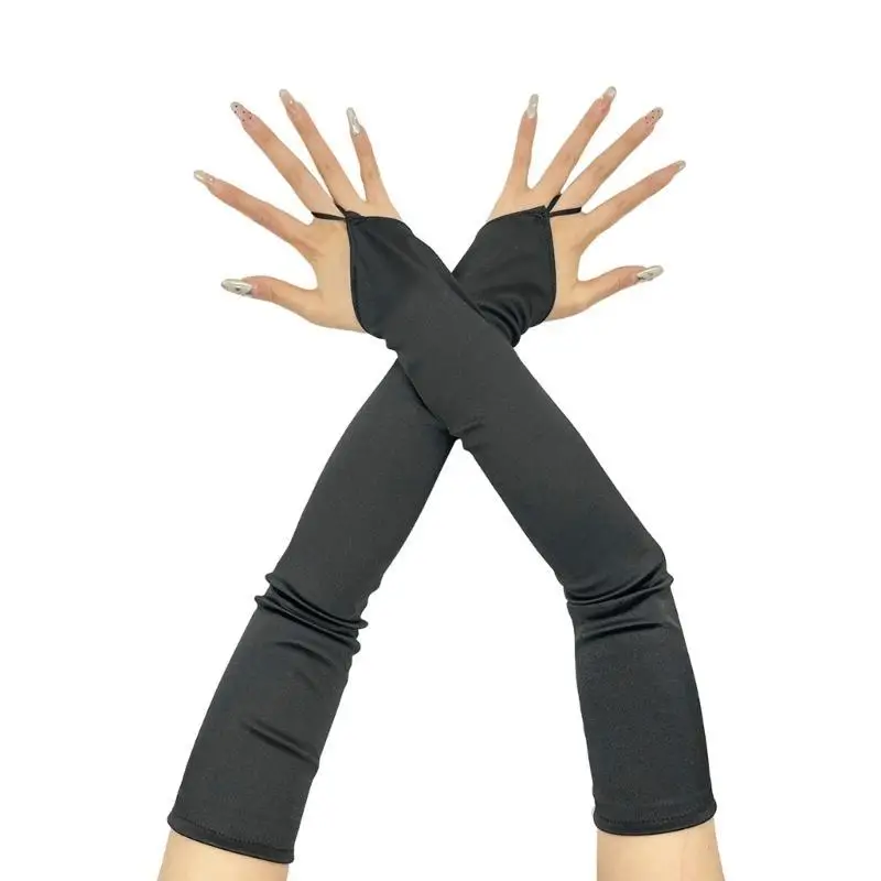 

39BD женские перчатки для вечернего ужина, элегантные атласные перчатки без пальцев для оперы