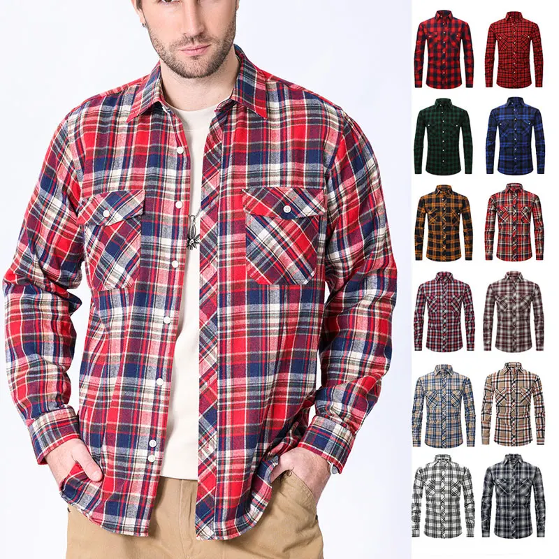 American size men\'s plaid shirt Long sleeve Autumn/Winter Flannel Business Casual Wear fashion breathable high quality