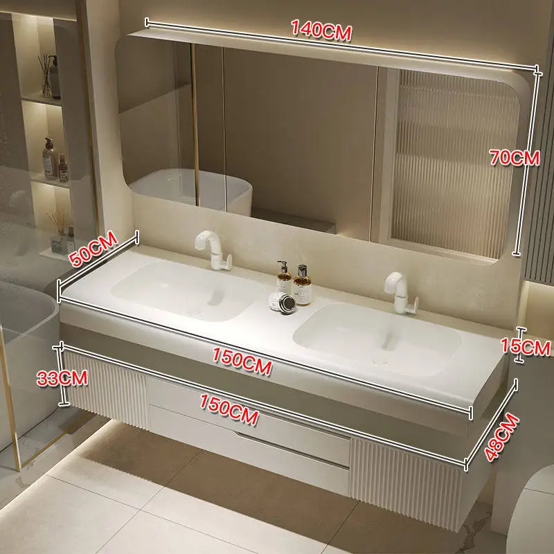 New Model Bathroom Cabinets Hyundai Creamy Minimalist Bathroom Cabinets Double Basin Home Furniture Mobili Da Bagno ZY40YSG