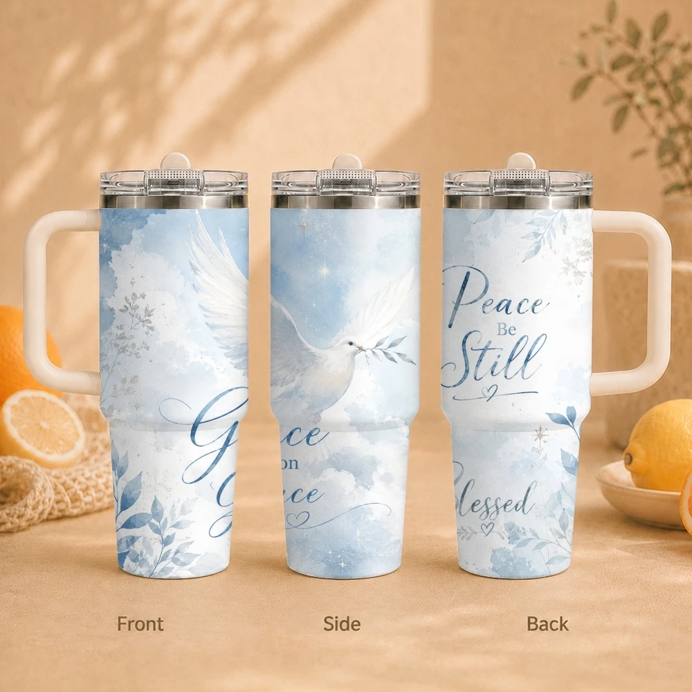 Christ's Cross Prayer Vacuum Flasks 40oz Vacuum Insulated Travel Mug with Straw & Handle | Stainless Steel Leakproof Tumbler