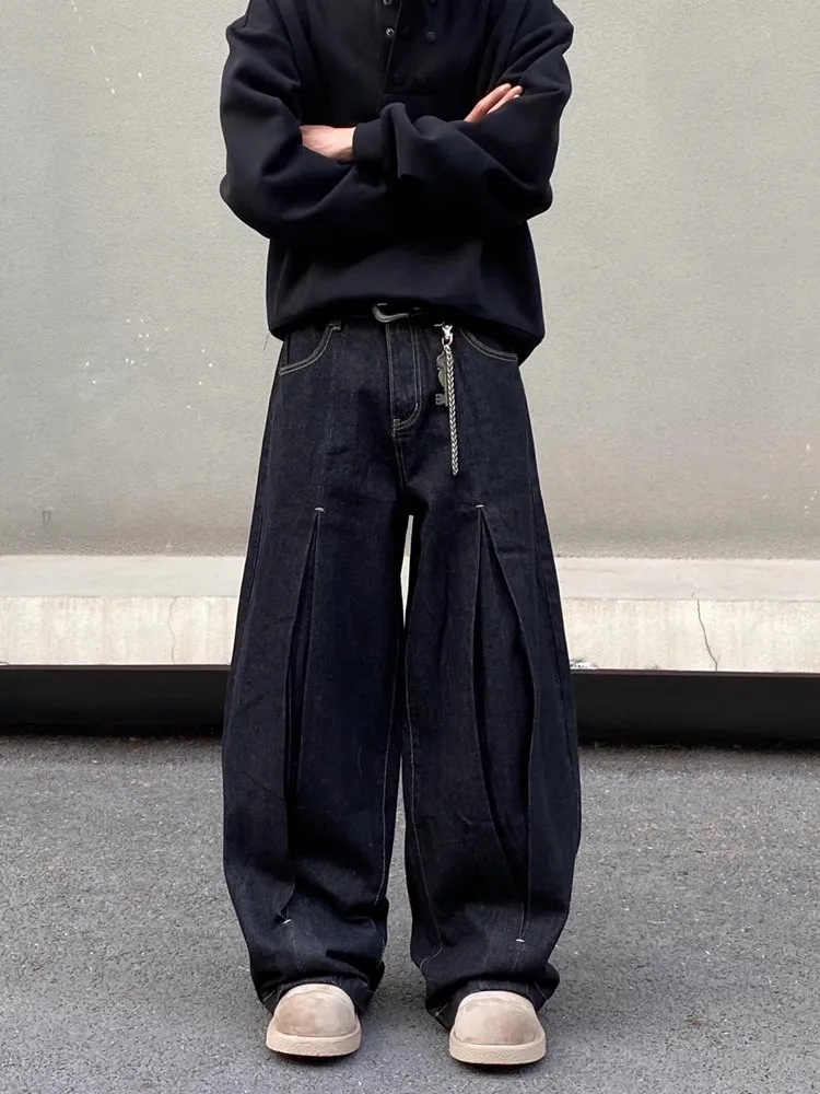 2025 Ropa Y2K streetwear 블랙 헐렁한 청바지 바지 남성용 디자이너 의류 한국 캐주얼 와이드 레그 데님 바지 Pantalon Homme