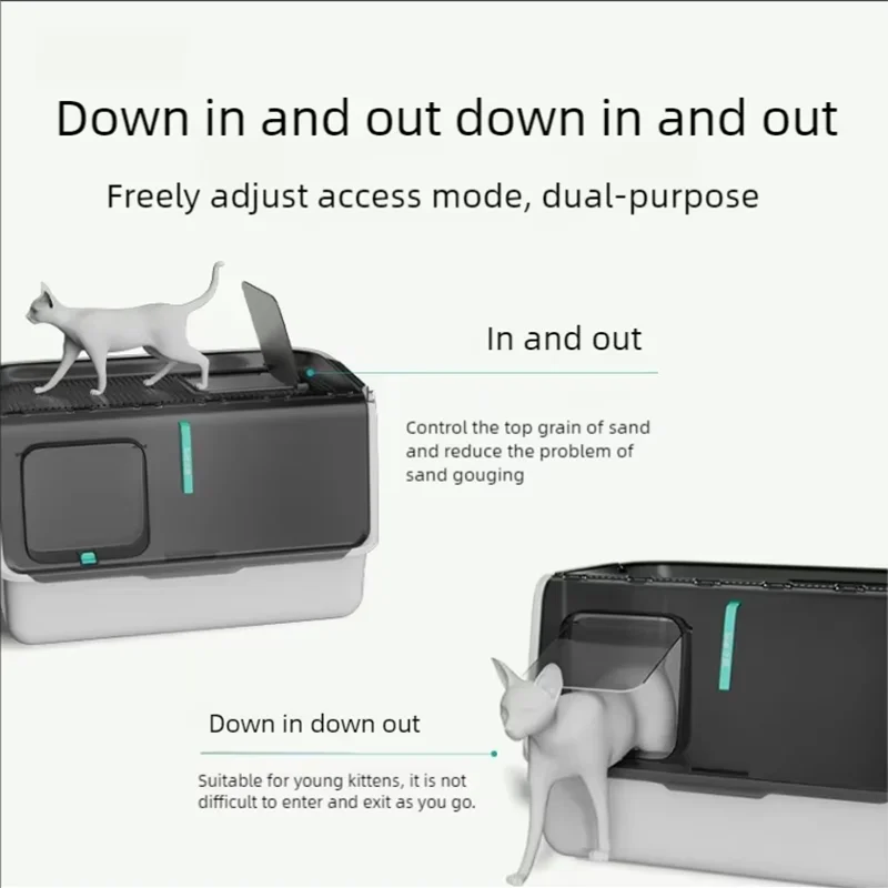 Extra large enclosed cat toilet, top in anti sand cat litter box, detachable and washable, front lifting cat litter box