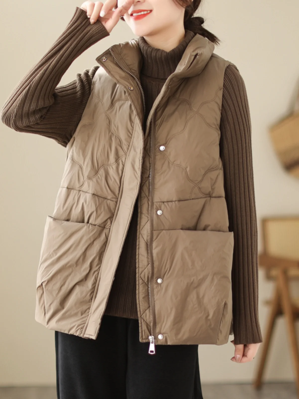 

Faionable Thiened, повседневный свободный осенне-зимний пуховый хлопковый жилет, женский теплый топ с воротником-стойкой и воротником-стойкой