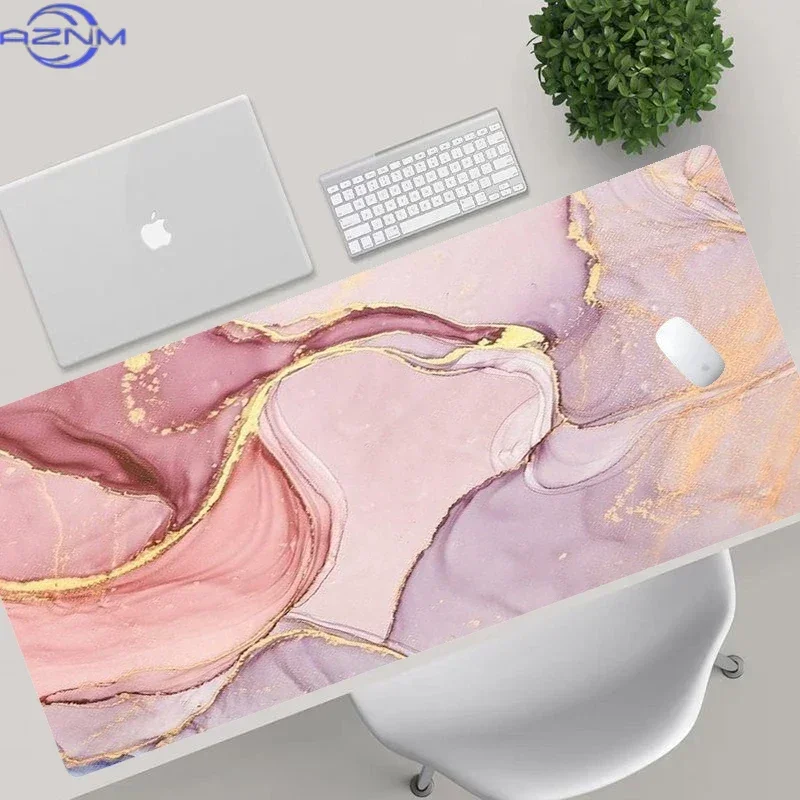 Premium Marble Texture Mouse Pad Rose Gold Luxury Soft Rubber Large Desk Mat for Gaming Computer Keyboard Pink