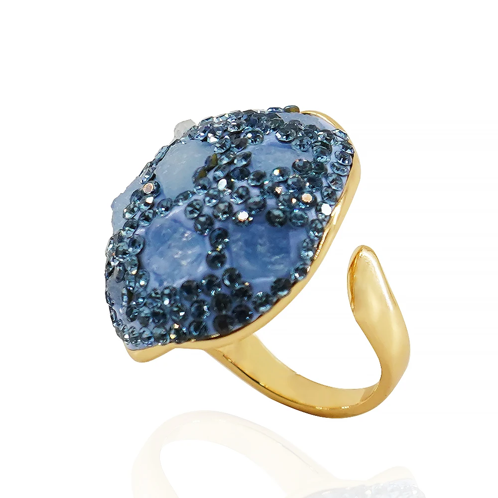 Micro Inlay Irregular Aquamarine Open Ring for Women Girls Luxurious Finger Wedding Party Jewelry with Blue Rhinestone