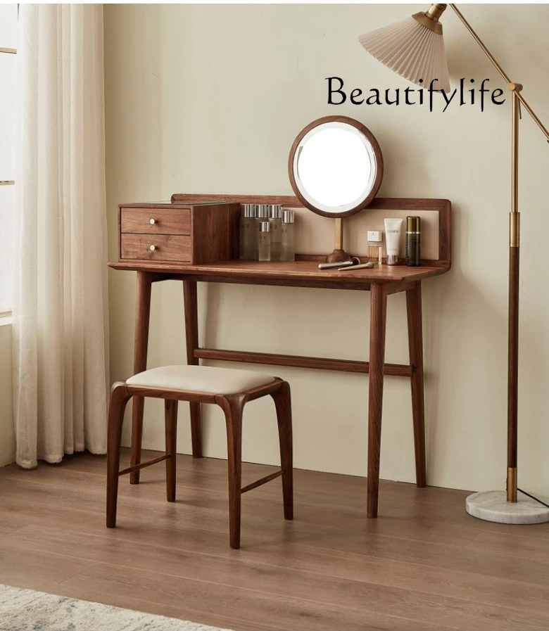 Minimalist Style North America Black Walnut Wooden Dressing Table European Entry LUX Designer Small Apartment Makeup Table