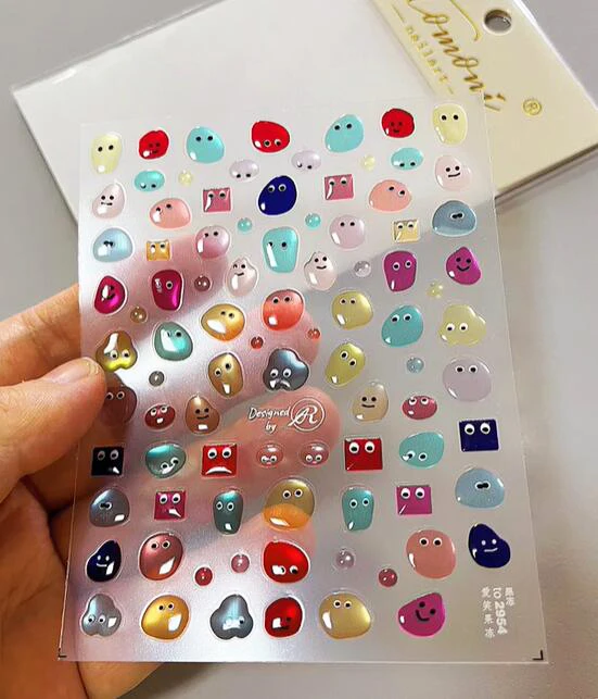 5d Gelee Cartoon niedlichen Gesicht Nagel Aufkleber 10*7cm geprägt Kawaii Augen selbst klebende Abziehbilder Nägel Dekoration DIY Maniküre Schieber egler y & t7w