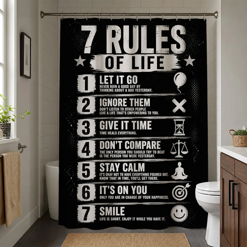 Decorative Motivational Shower Curtain Liner Waterproof Rules of Life Art Tapestry Bathroom Home Decor Poster Graphic Print