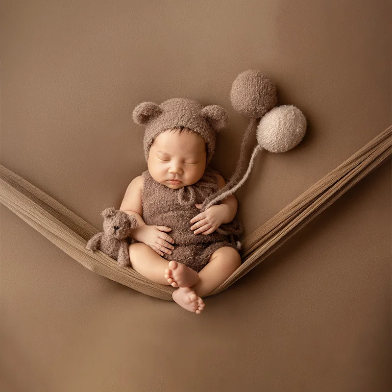 Properti fotografi baru lahir pakaian rajutan beruang Teddy pakaian topi boneka beruang Studio bulan penuh Aksesori alat peraga pemotretan bayi