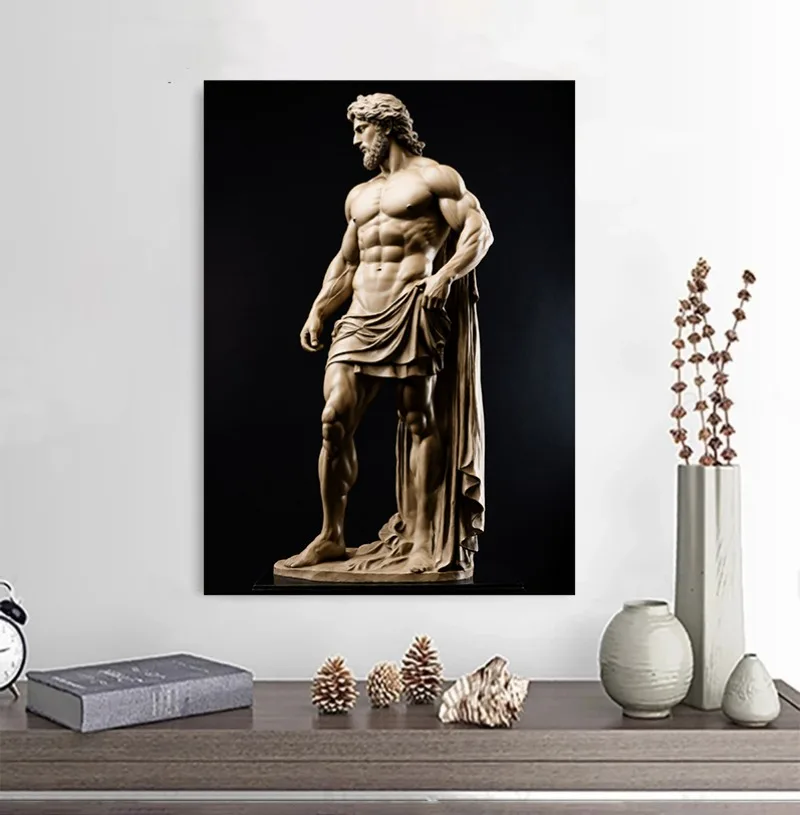 Gold Statue Muscular Greek God Statue Prints Poster Canvas Painting Modern Wall Art Picture Living Room Bedroom Home Decor
