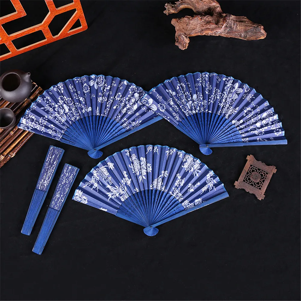 Chinese Japanese Silk Folding Fan Wooden Shank Classical Dance Fan High Quality Tassel Elegent Female Fan Home Decoration