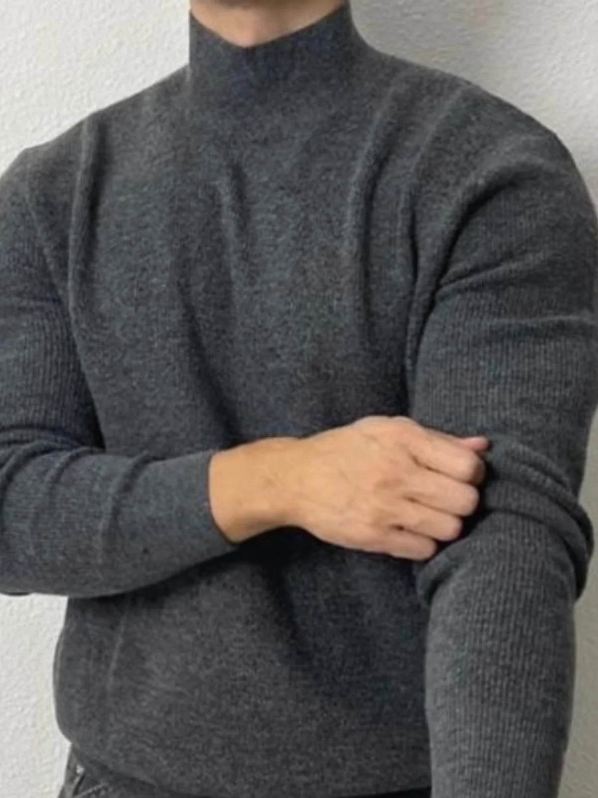 

Мужской вязаный свитер с высоким воротником, облегающий, из эластичной пряжи, для повседневной осенней носки