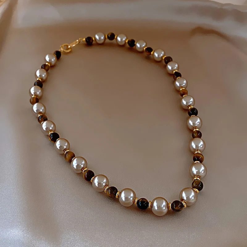 Maillard natürliche Tigerauge-Champagner-Perlen-Perlen-Halskette für 2024, Modeschmuck, Damen-Sexy-Pullover-Kette, Hals-Accessoires – Detail 7